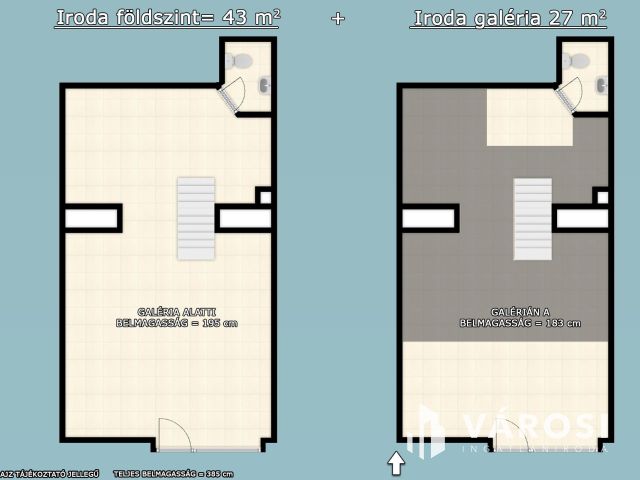 Utcai bejáratos, fém galériás iroda eladó